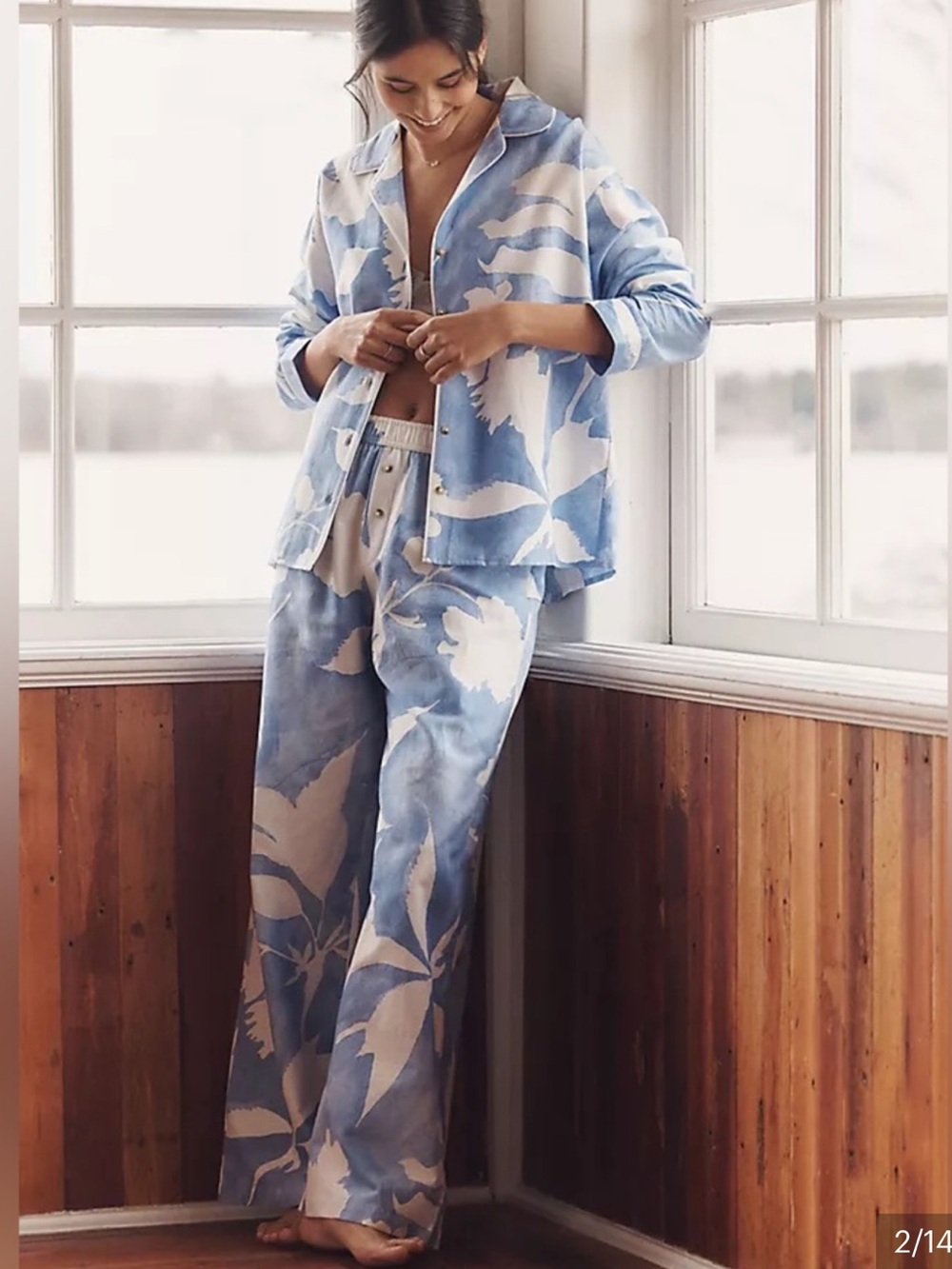 Anthropologie Pajama LyreBird Cloud Flannel Blue White Sarah Goodwin Top Medium